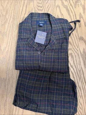 Nautica Navy Plaid Sleep Set with Olive & Red Trim
